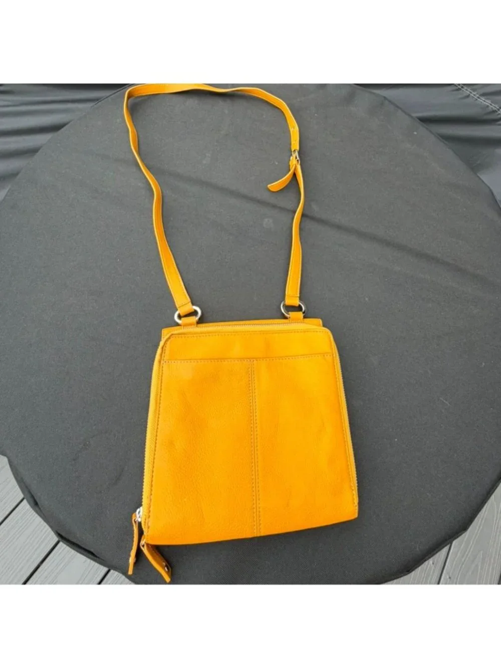 Tignanello Yellow Leather Crossbody Bag Adjustable Strap Organizer Purse - Picture 4 of 16